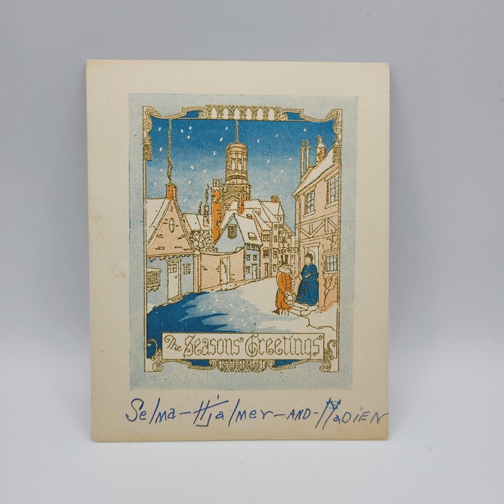 Vintage Seasons Greetings Card Illustration‎ Selma-Hjalmer-and-Nadien
